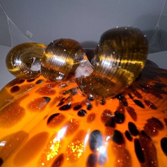 Hand Blown Orange Brown Glass Pumpkin Long Stem Autumn 9" X 7" Thanksgiving - Picture 13 of 13